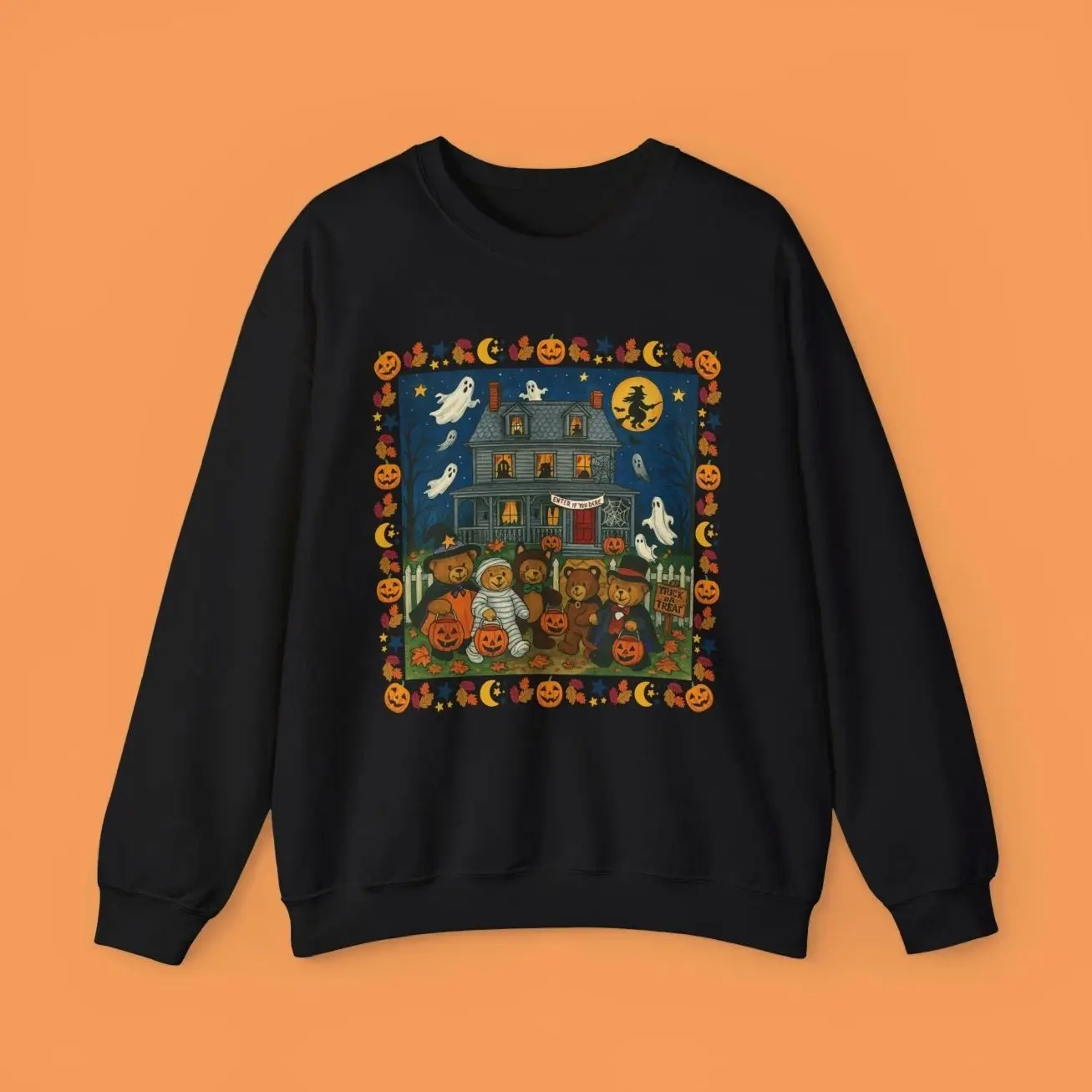 Trick or Treat Bears Haunted House Sweatshirt, Vintage Halloween Crewneck, Retro Spooky Season Sweatshirt, Cozy Fall Halloween Apparel, Cute Autumn Gift for Women & Men