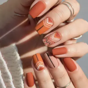 Upgrade Your Nail Style Medium Size 24 Pieces Matte Finish Lines Pattern Press-On Nails Elegant Full Coverage Acrylic Reusable for Women Girls