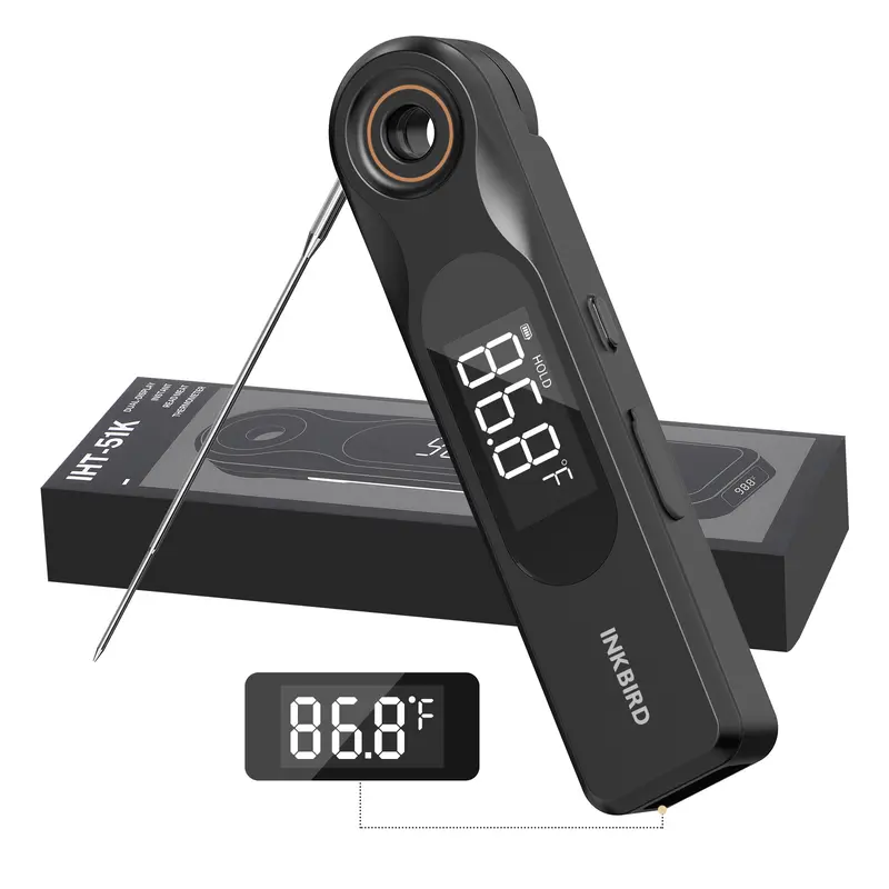 INKBIRD Wireless Digital Meat Thermometer - 0.5-Second Rechargeable Instant Read Kitchen Thermometer, 1.8mm Ultra-Fine Probe, Dual-Screen Display, IP65 Waterproof, Durable, Charging Cable Included, Full-Scenario Compatibility, With Magnets