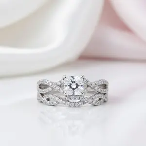 Twist Band Princess Cut Diamond Option Ring Set