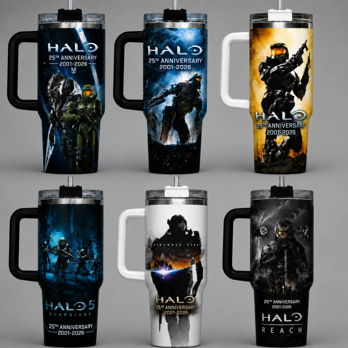 Halo 25th Anniversary Master Chief Tumbler with Handle, 40oz Insulated Travel Cups, Iconic Gaming Merch, Spartan 117 & Humanitys Last Stand Design, Perfect Gift for Halo Fans and Gamers Best Mom Ever Flask