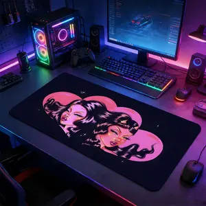 Retro Pin-Up Girls Large Extended Gaming Mouse Pad, Non-Slip Rubber Base Stitched Lock Edge Desk Mat, Bold Pink & Black Artistic Design Desk Pad, Durable Computer Accessory for Home Office & Gaming Setup, Perfect Gift for Gamers & Retro Art Fans