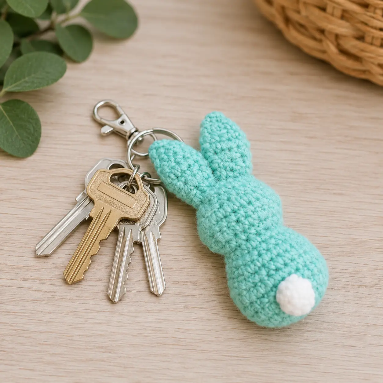 Hand Crocheted Bunny Butt/Bottom/Bum Cottontail Keychain - Great to attach to your backpack, purse, tote, keys, zipper pull