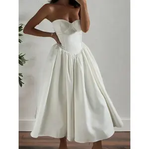 Women’s plain strapless wedding dress, elegant A-line dress for party wedding guests, ladies’ clothing for all seasons, classy dresses
