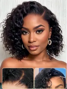 Glueless Bob Wigs Human Hair Pre Plucked Pre Cut Curly Human Hair Wigs For Women 4x4 HD Lace Ready To Wear And Go Glueless Wigs 200% Density Kinky Curly Wig