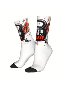 Unisex "Train Like A Beast" Gym Socks, Polyester Athletic Socks, Sports Socks, Kettlebell & Wings Print, Motivational Bodybuilding Gift