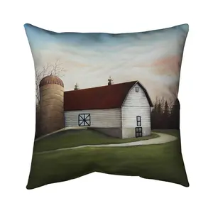 360 Stand 16x16 in. White Barn Print Living Room Pillow - Polyester, Plush Fill, Plush Softness, Rustic Charm, Farmhouse Look, Farmhouse Textile Soft Furnishing, Polyester Fill