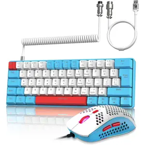 ZIYOU LANG T60 Wired Rainbow Backlit Mechanical Gaming Keybaord and Mouse Combo, 62 Keys Mini Portable Keyboard, 6400 DPI RGB Homeycomb Mouse, with Coiled Aviator C Cable for PC/WIN Gamer