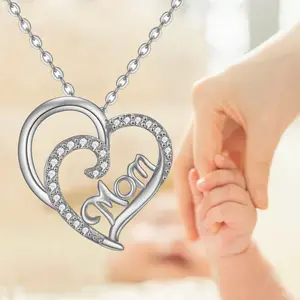 Best Wish Necklace Silver Mother and Child  Heart Pendant for Women Mother Daughter, Adjustable Hug Necklace Mum Gifts