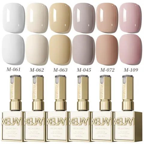 XEIJAYI 6PCS 15ml Liquid Aesthetic Assorted Colored Flower Nail Polish, TPO & HEMA-Free White Milk Tea Cherry Blossom Shades, Smooth Soak-Off LED/UV Formula for DIY Gel Nails at Home Salon Supplies
