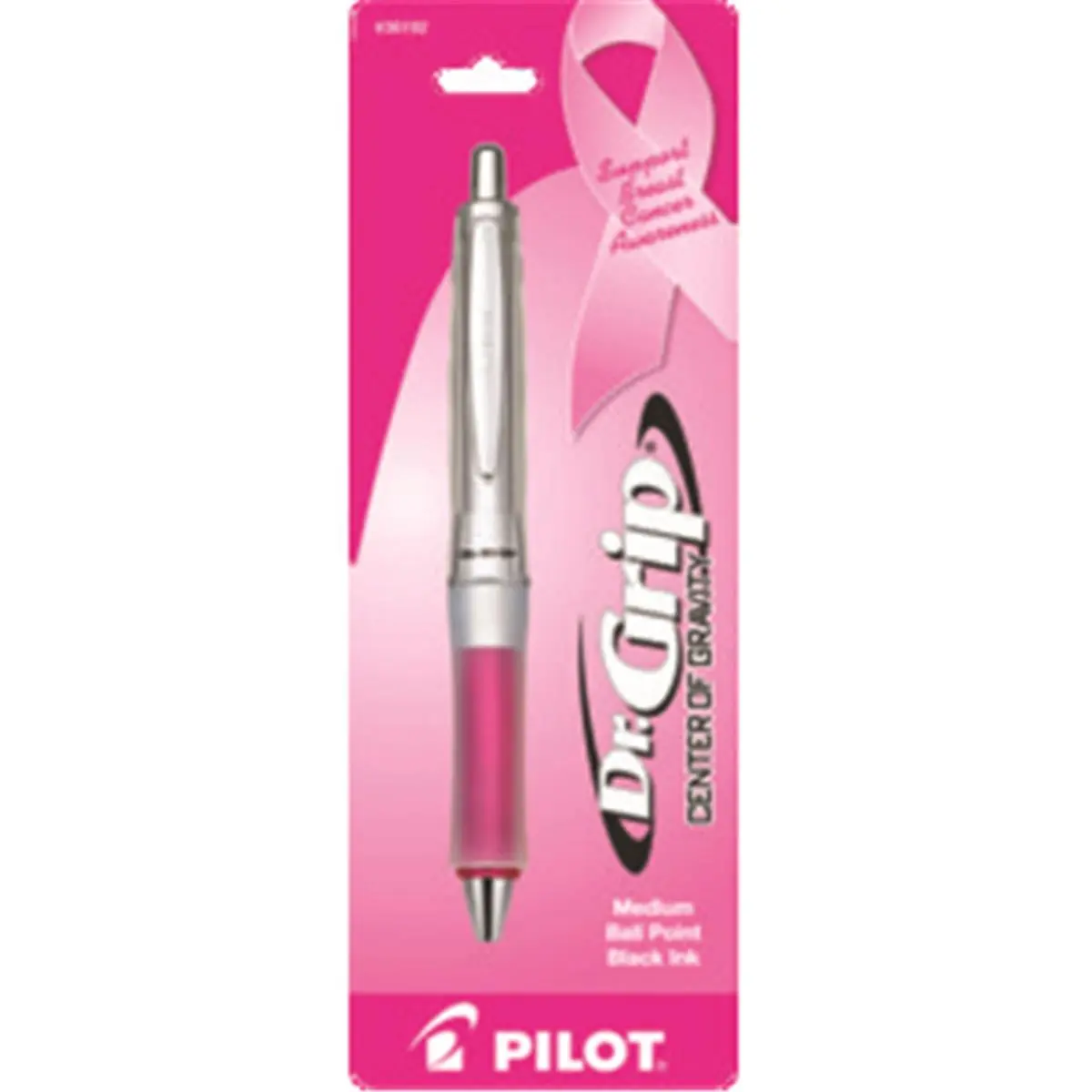 PILOT 36192 Dr. Grip Center Of Gravity Pink Ribbon Retractable Ballpoint Pen - 1.0mm Black, Breast Cancer Awareness Pen, Perfect Weight Distribution Office Stationery Writing Tool, Perfect Weight Distribution Pen