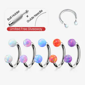 18G Titanium Opal Horseshoe Ring Nose Hoop Ring Septum Ring, Internally Threaded Spherical Design Opal Jewelry for Helix, Daith, Snug, Conch Piercing - For Women and Men