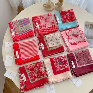 Red Passion Floral Bandana Square Scarves