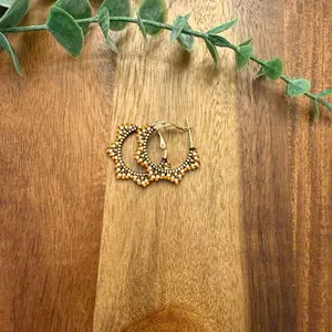 Small Handmade Beaded Hoop Earrings with pumpkin, bronze, and Gold Accents for Everyday Wea