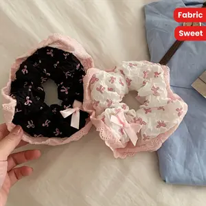 2 sweet cool bow tie-in pink lace large intestine scrunchies high-class feeling tie-in hair flowers