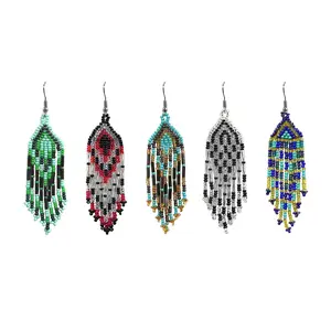 Small Seed Bead Fringe Long Dangle Earrings