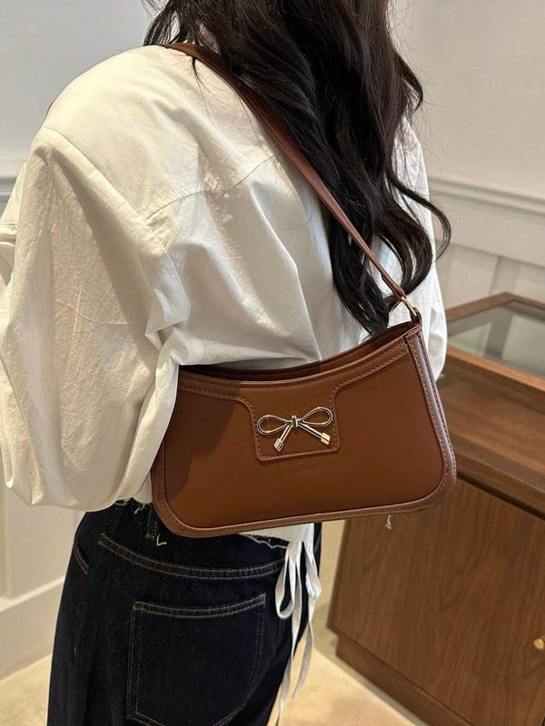 Women's Cute Half-Moon Bow Cherry Shoulder Bag, Fashion Casual Style, Plain Design, Suitable for All Seasons, Elegant Look, Half Moon Purse