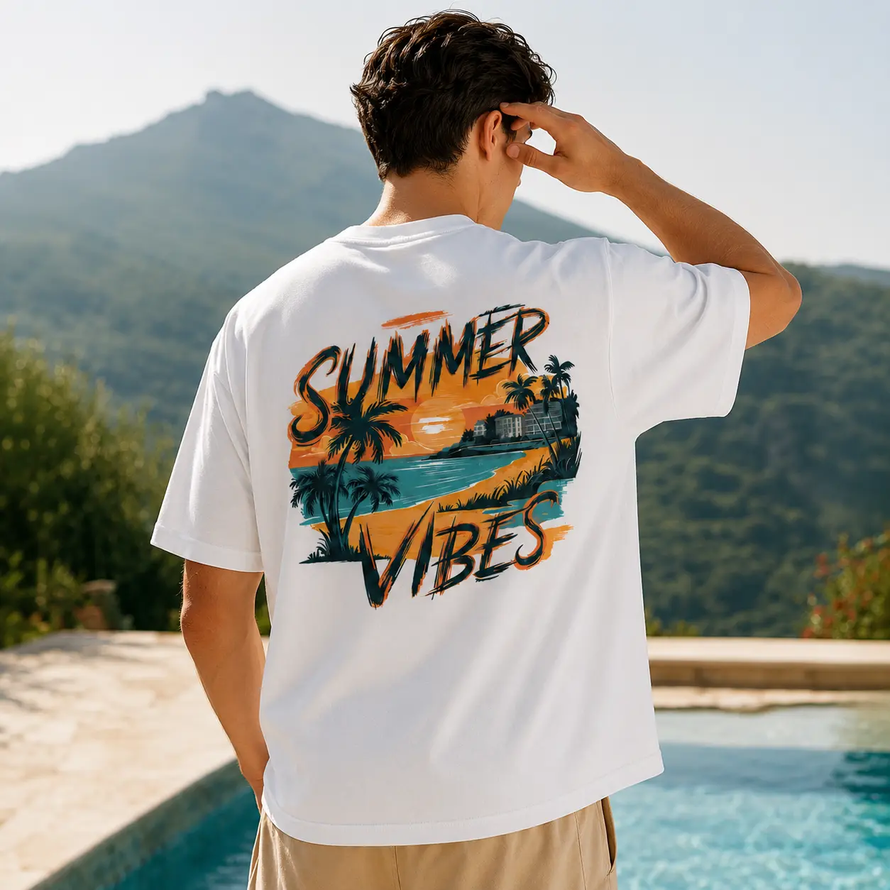 Men'S Summer-Themed Graphic T-Shirt - Featuring a Tropical Beach Sunset Print, Loose Short Sleeves, Lightweight Breathable Fabric, And a Casual Round Neck Design for Spring And Summer