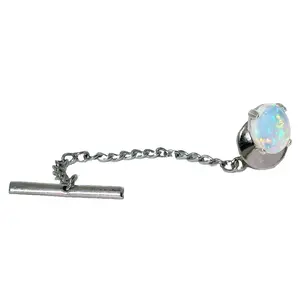1.37 Carat 9x7 Multicolor Opal Gemstone Sterling Silver Tie Tack EBS4803/10325