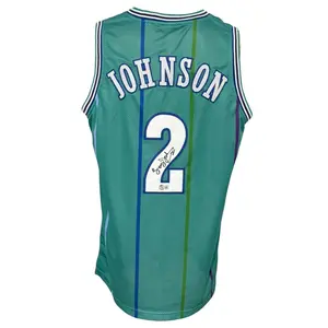 Charlotte Hornets Larry "Grand Mama" Johnson Autographed Pro Style Teal Jersey JSA Authenticated