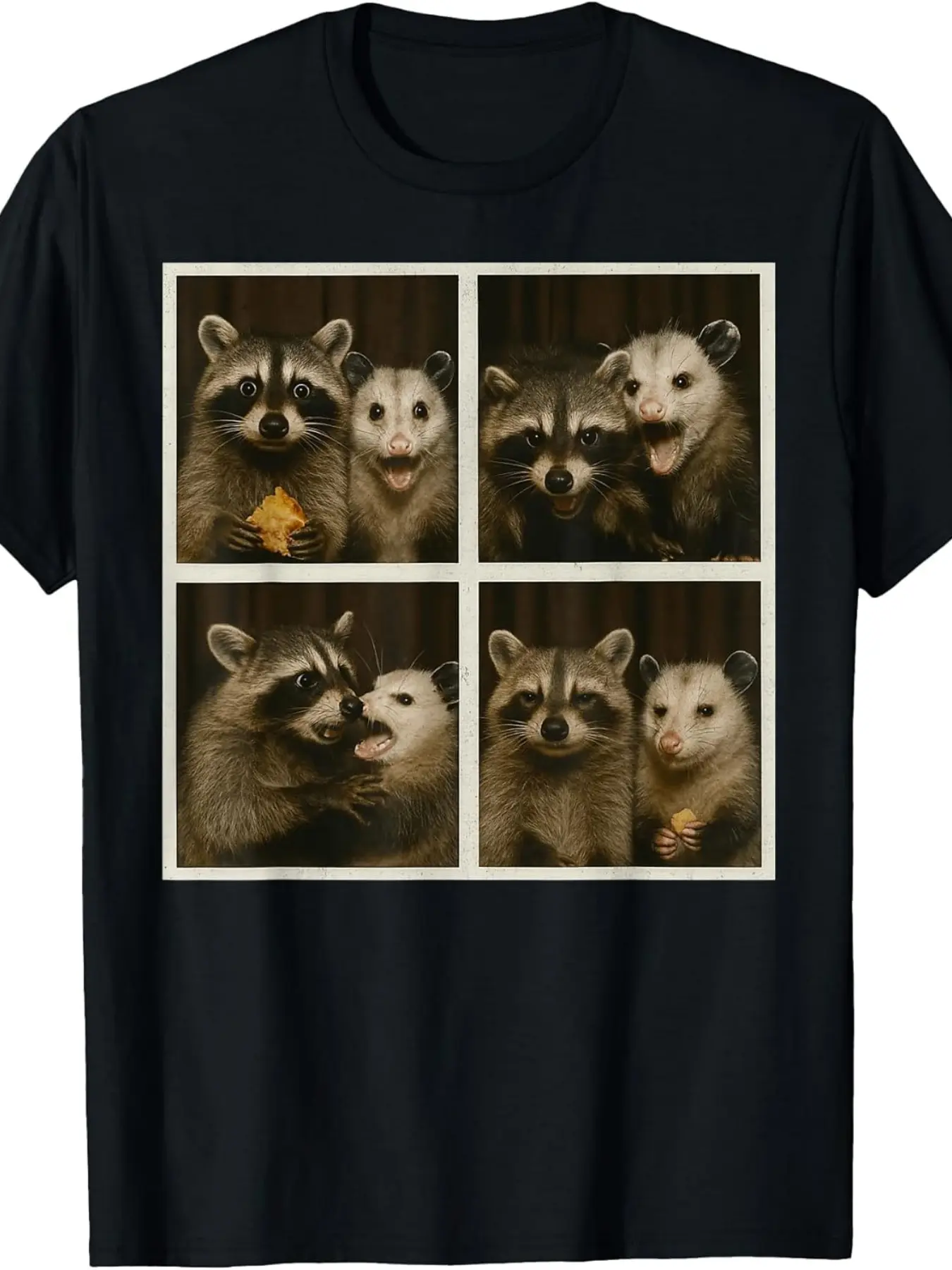Funny Possum and Raccoon Photobooth Selfie Trash Feral T-Shirt| 2025 Summer Short-Sleeved Printed, Crew Neck, Pure 220G, All-Season, Vintage Style, Regular Fit
