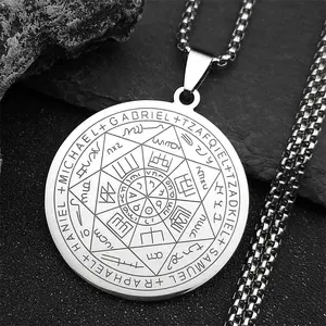 Seven Archangels Amulet Stainless Steel Necklaces Men Seal of Salomon Talisman Christian Protection Jewelry Collar Hombre N1162