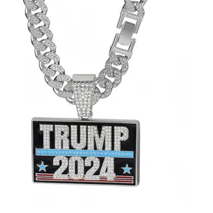 Trump 2024  Hop Alloy Full  Pendant Cuban Necklace golden Men's  Hop Necklace Letter Pendant  necklace for men souvenir Length 23.62 inches