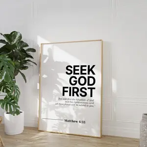 Seek God First Bible Verse Wall Art, Christian Home Decor, Printable Christian Wall Art