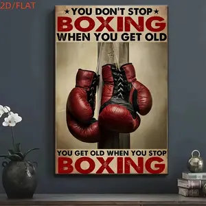2D Flat - 1 Piece Retro Boxing Gloves Canvas Print Poster, Inspirational Wall Art Decoration for Modern Athletes and Fitness Enthusiasts, Perfect for Bedroom, Living Room, Office, Home, Wall Decoration, Home Decor