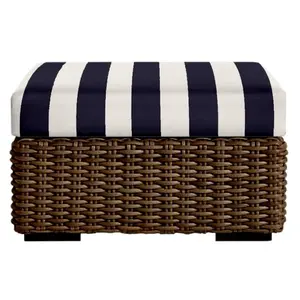 RSH Decor Foam Ottoman Cushion 23" x 20" x 4" Navy Blue & White Stripe Outdoor Replacement Cushion with Water-Resistant All-Weather Fabric for Patio Furniture Made in USA