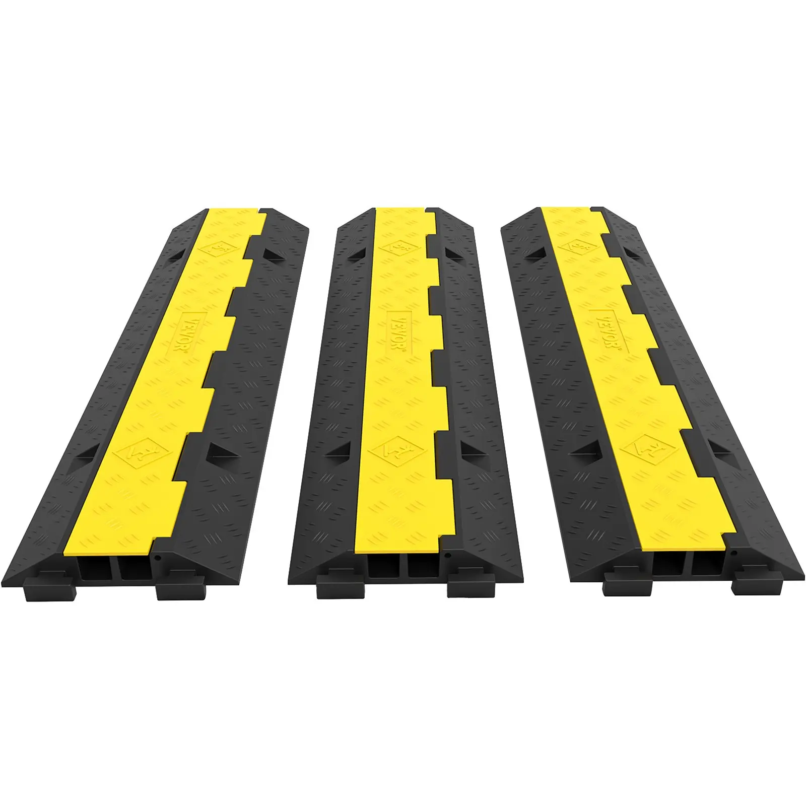 VEVOR 3 Pcs Rubber PVC Electrical Wire Cover Cord Protector Ramp, 2-Cable Design, 11000 lbs Load Capacity for Playgrounds, Venues