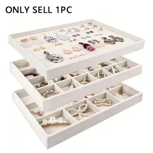 Stackable Velvet Jewelry Organizer Box - Elegant Jewelry Organizer, Distressed White, Rectangular Desktop Display Case for Rings, Earrings, Necklaces - Multipurpose Paper Storage with Tabletop Mounting, Jewelry Organizer Storage, Jewelry Trays