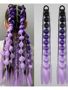 Colored Hair Extensions 20 Inch Lightweight Synthetic Extensions Bubble Ponytail Extensions with Hair Tie 2pcs Colorful Hair Extensions for Women Crazy Hair Day Accessories Festival Party Rave