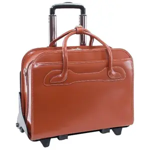 212 MAIN Men's 17 in. Top Grain Leather Detachable Wheeled Briefcase with Detachable Strap, Weather-Proof, Zipper Closure, Willowbrook Brown, 17x6x13.25 in.