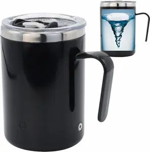 Rechargeable Self Stirring Mug Magnetic Adsorption Charging IPX7 Electric Auto Mixing Stainless Steel Cup 400 ml 13.5 oz Black Ultra Quiet Powerful Power Quick Stirring Anti Slip Bottom