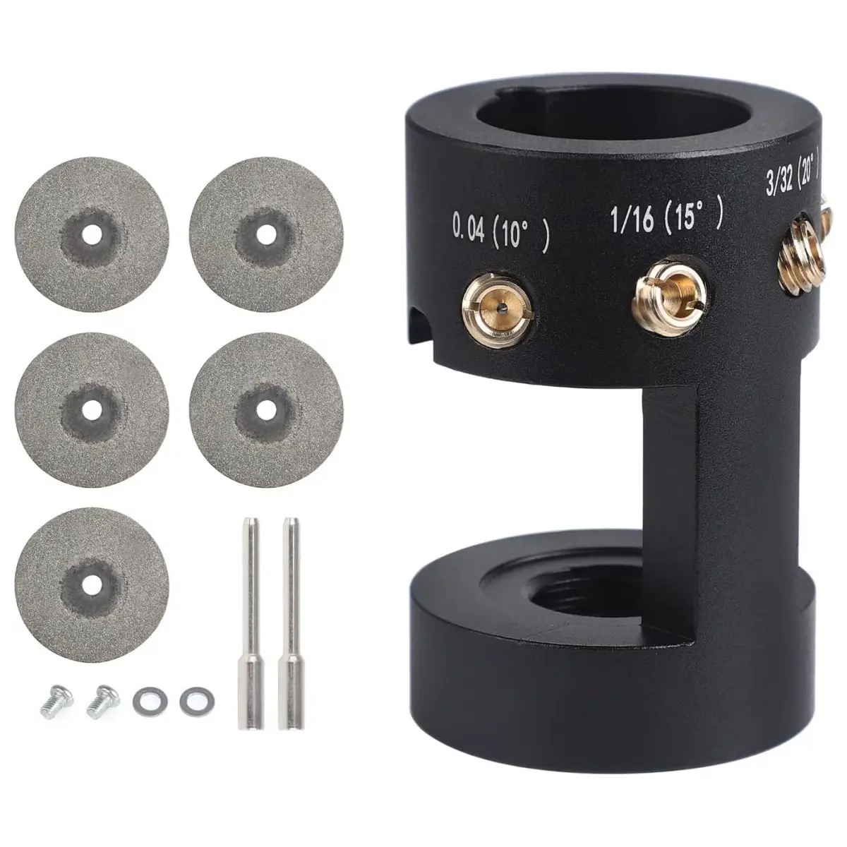 Aluminum Tungsten Electrode Sharpener Grinder TIG Welding Head Tool Open Design with 4 Cut-Off Slot Multi-Angle & Offsets,Horizontal Hole, 5 X Diamond grinding wheel and 2 X Link