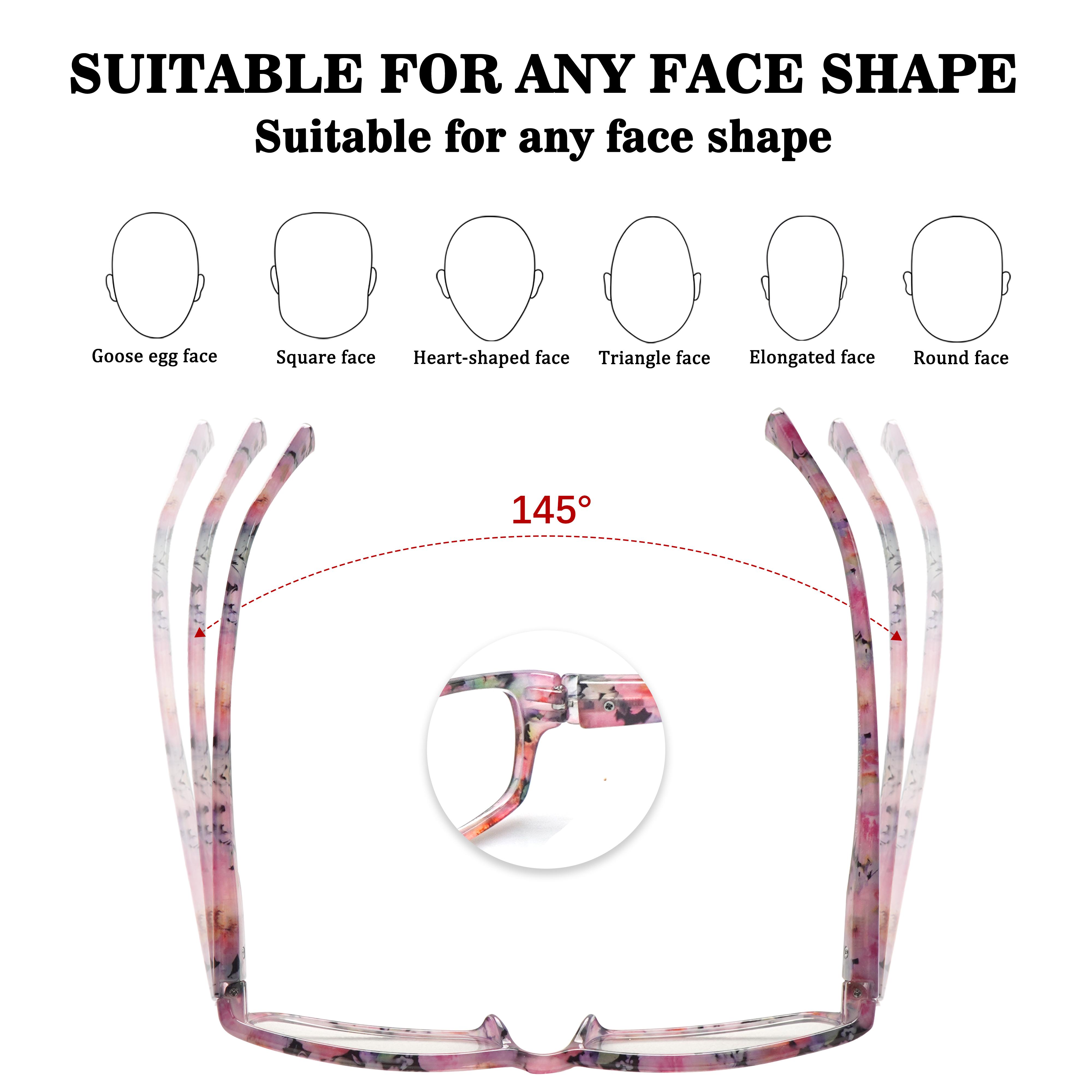 6-Piece Set Of Retro Blue Light-Blocking Reading Glasses, Rectangular Frames, Perfect For Women, Printed Design, Stylish Accessory, Spring Hinges, Durable Lenses, Exudes Charm, Ideal For Everyday Wear