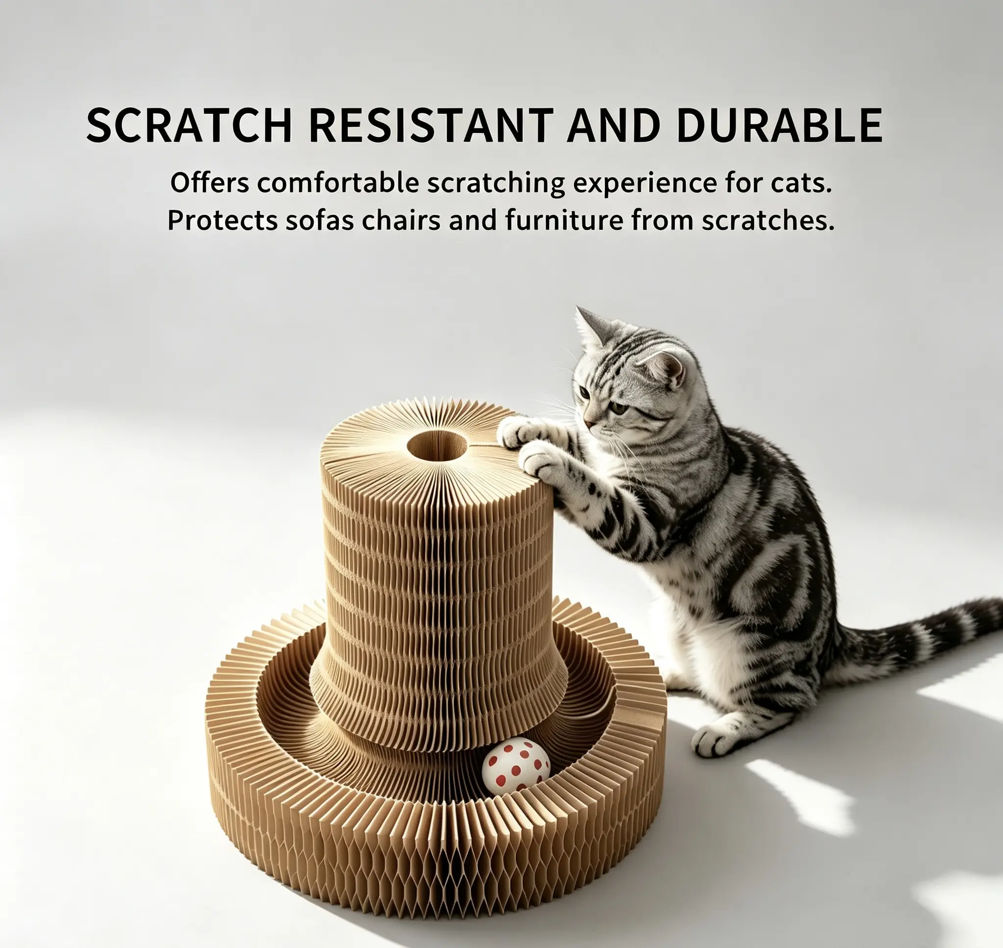 2 In 1 Foldable Variable Shape Cat Scratcher Tunnel Toy, Collapsible Corrugated Cat Scratch Pad With Rolling Ball, Easy Fold Flat Storage Indoor Pet Grinding Claw Toy