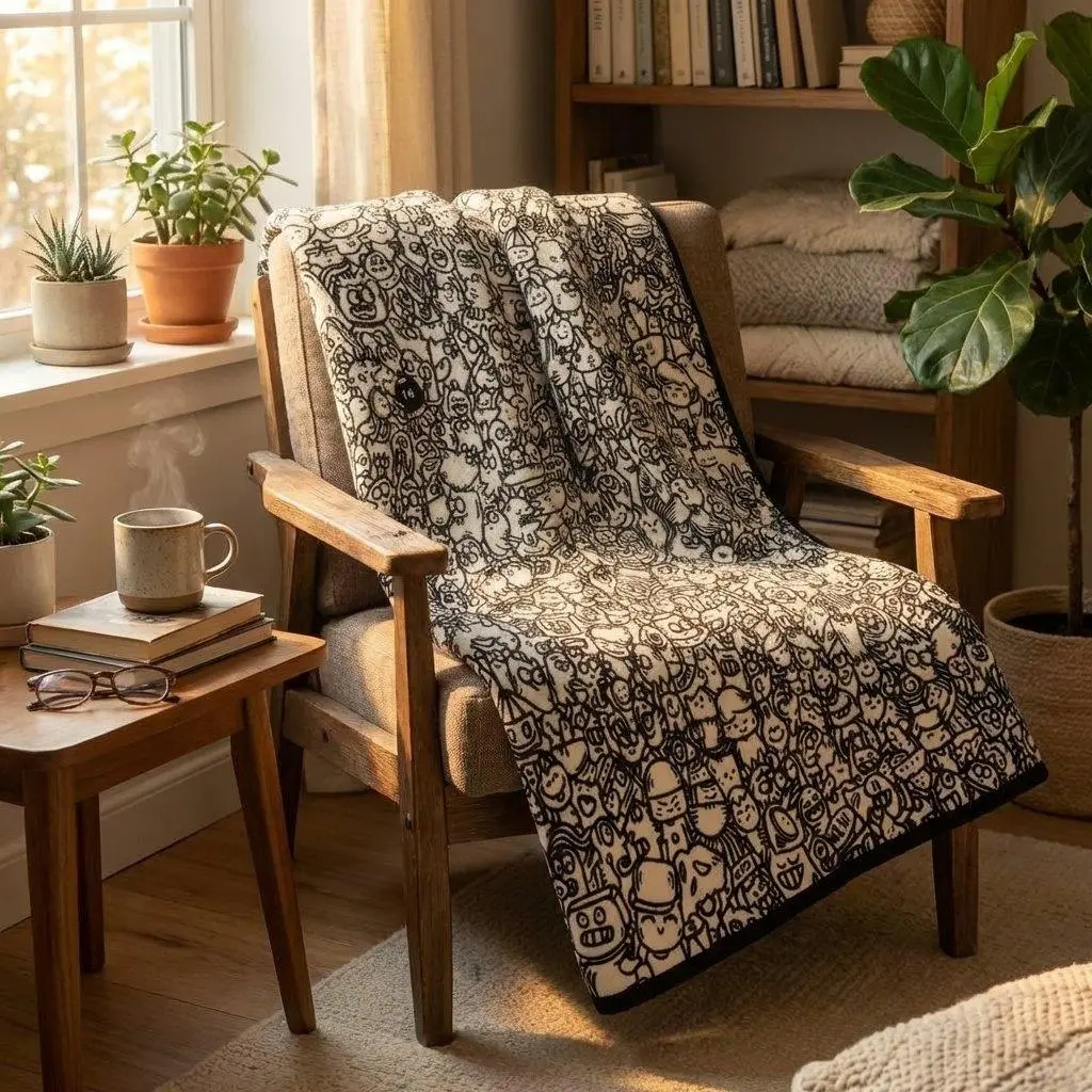 Doodle Drawing Blanket, Premium Faux Sheepskin Throw, 24 Coloring Pens Included, Permanent Ink Fade-Resistant Art Blanket, Versatile for Sofa, Bed, Floor & Travel, Ideal Educational Gift for Family & Children