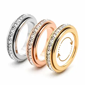 3Pcs Anxiety Rings for Women and Men Titanium Steel Spinner Fidget Band Rings with Cubic Zirconia for Stress Relief and Wedding Promise Comfort Fit Size 5 to 12 SummerVibes