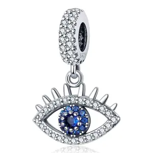 Original jewelry, 1 piece S925 sterling silver devil's eye pendant, suitable for original 3mm bracelet necklace keychain DIY pendant to make women's gifts, suitable for birthday and holiday party gifts