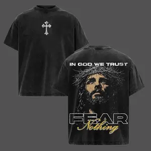 In God We Trust Washed T-Shirt, Christian Cross Graphic Tee, Faith Based Streetwear Shirt, Vintage OversizedTee CasualStreetStyle