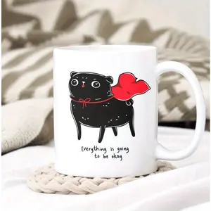 1 count Cute Black Pug Mug, Everything Is Going To Be Okay Cup, Pug Lover Gift, Pug Coffee Mug, Superhero Pug Dog Owner Gift, Funny Dog Mug