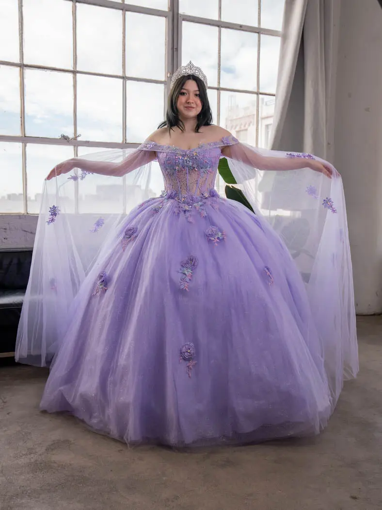 Off Shoulder Quince Dress Cape Sleeve Ball Gown by Calla SCL30008 - TikTok  Shop