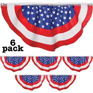 July 4th American Flag Banner Bunting Half Fan Patriotic Porch Garland Decoration 4 x 2 Feet, 6-Pack