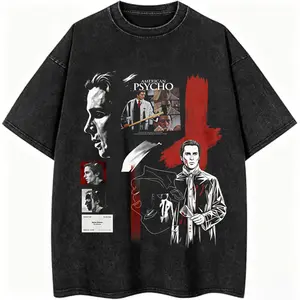 American Psycho Patrick Bateman Vintage Washed Oversized T-Shirt Cult Movie Graphic Tee Casual Streetwear For Men Women
