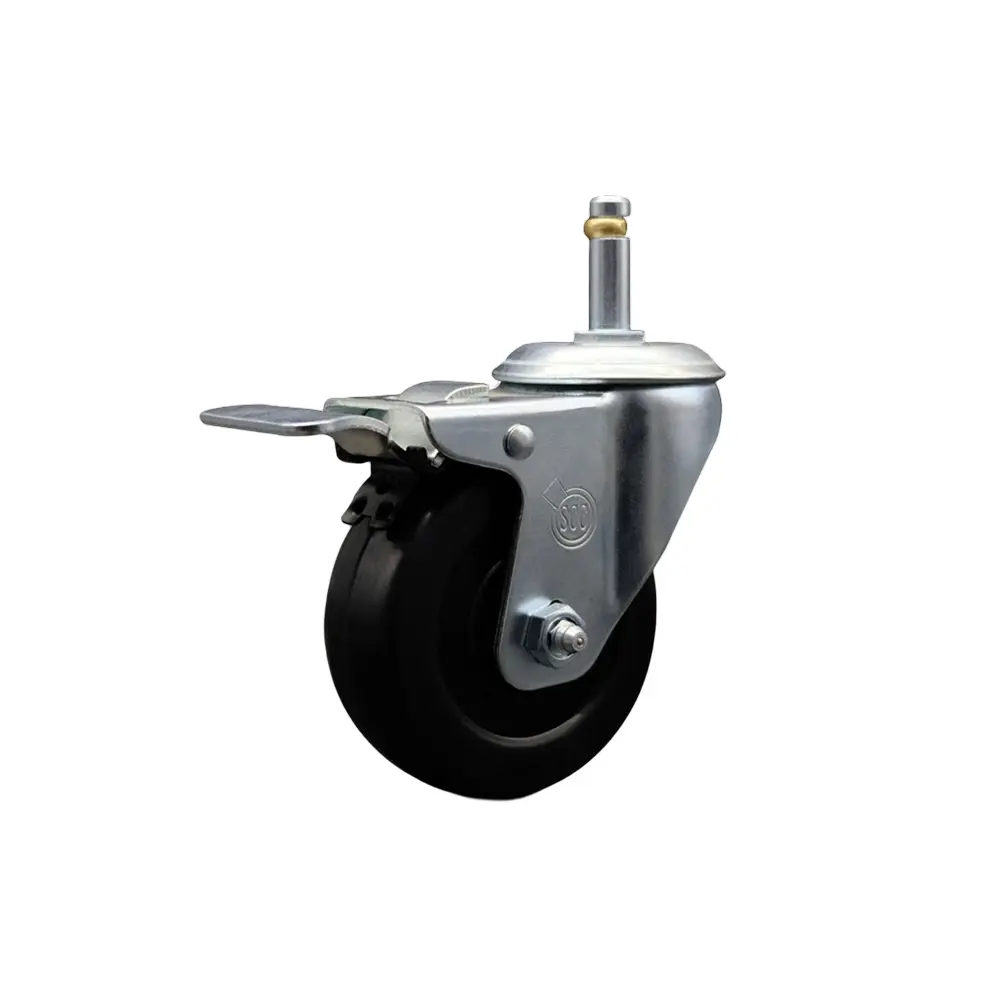 Service Caster SCC-GRTTL20S3514-HRS-716138 Hard Rubber Swivel Grip Ring Stem Caster - Ball Bearing Design, Total Locking Brake, 3.5x1.25in Black Wheel, 0.43in Stem, 285 lbs Capacity, Chemical & Oil Resistant for Carts/Equipment, Shop Projects, Furniture M