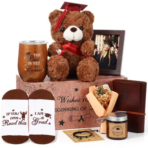 Graduation Bears Stuffed Animal with Card Coffee Mug Flower Keychain Graduation Bear Toy Desktop Decoration for Home Office School Party Birthday Graduation Season Gift Stuffed Bear Gift for Best Friend Classmate