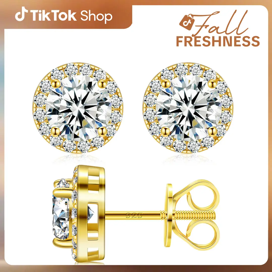 【E103 live2】Synthetic Moissanite Earrings S925 Sterling Silver Stud Screw Back Earrings UCCIYO Earrings for Women Men Fashion Simple Style Jewelry Gif