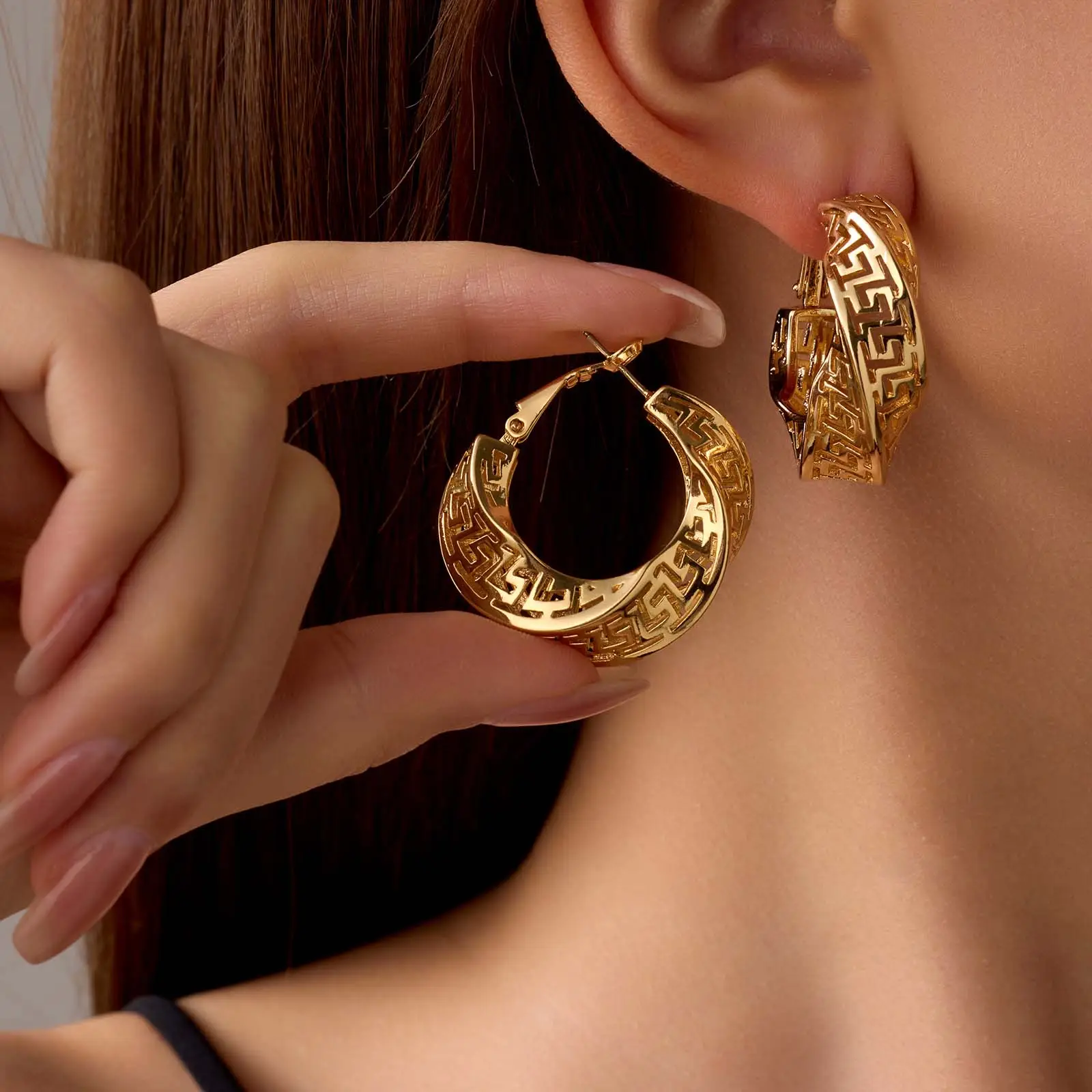 Hollow earrings golden pair geometric ear jewelry fashion accessories gift